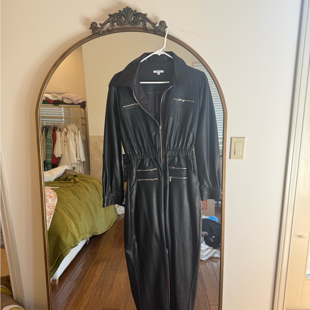 WEWOREWHAT Faux Leather Jumpsuit